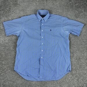 VINTAGE Ralph Lauren Button Up Shirt Mens Large Blake Blue White Check Pony 90s